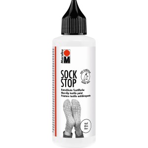 Weiße Marabu Sock Stop Anti-Rutsch Farbe, 90ml Flasche für Textilien.