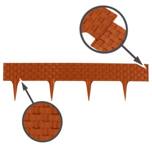 Terracotta Kunststoff Rasenkante in Rattanoptik mit Erdspießen und Stecksystem für Beete.