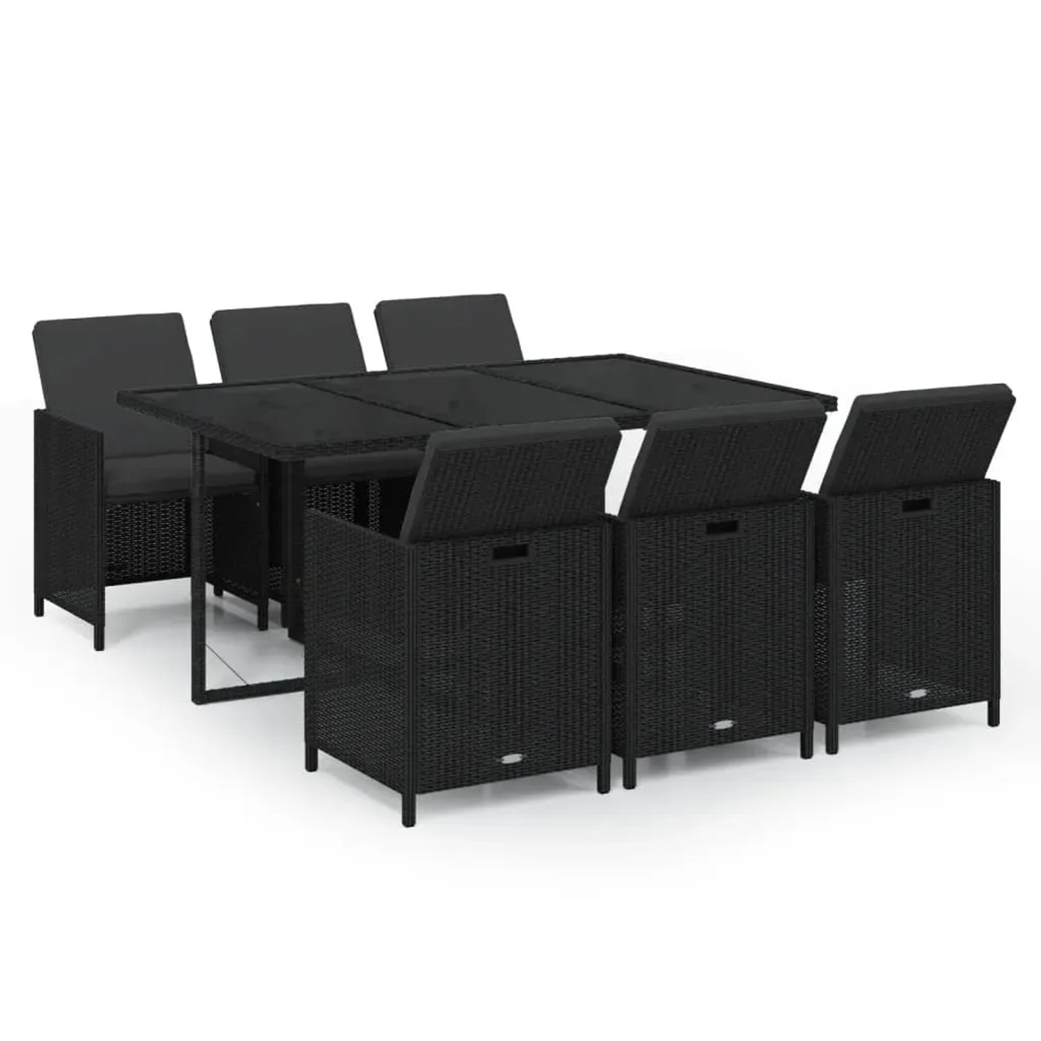vidaXL 7-Tlg Garten-Essgruppe mit Kissen Poly Rattan Schwarz 3095531