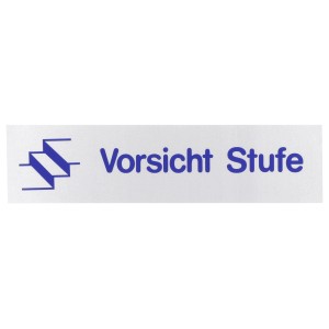 Hinweisschild "Vorsicht Stufe" aus Kunststoff, selbstklebend.