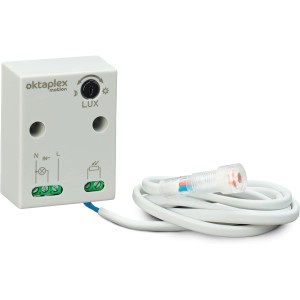 Oktaplex Rosa Mini Dämmerungssensor, weiß, IP65, mit Sensor und Anschlussbox.