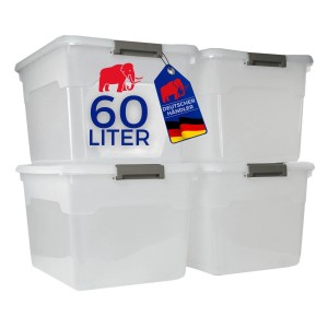 Proregal Aufbewahrungsbox Mit Deckel 60L 4er Set Extra Groß Rollen Transparent Stapelbar Kunststoffbox Verschlussclips Stapelbox Aufbewahrungsbehälter