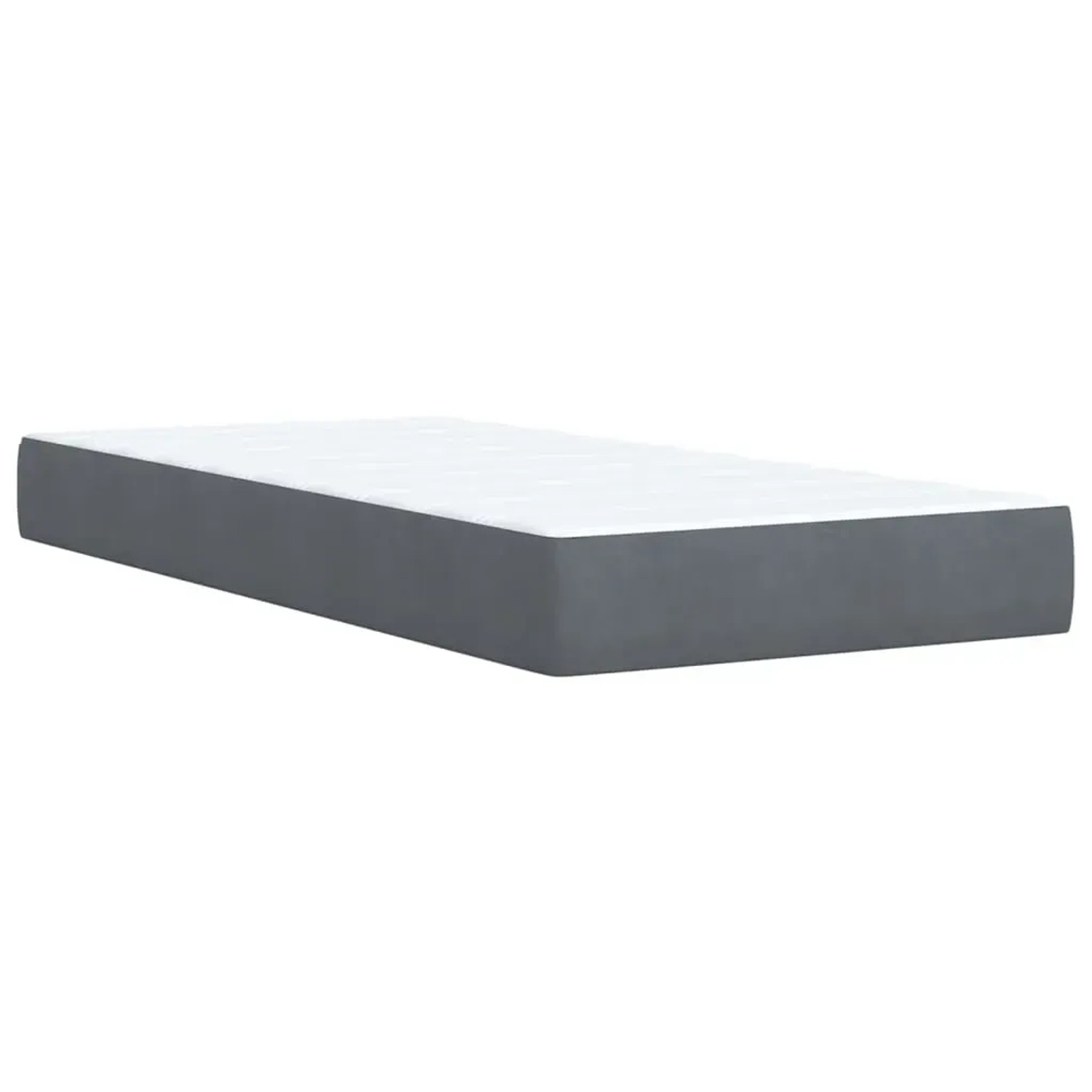 Boxspringbett Matratze, dunkelgrau, 100x200 cm. Samt-Bezug, weiße Matratzenauflage.