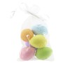 Bunte Osterdeko: 6 Eier aus Kunststoff zum Hängen im Netz, verschiedene Farben.