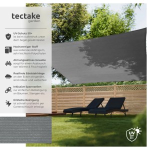 Tectake Sonnensegel  Rechteckig Mit Uv Schutz 50  Für Balkon  Garten und Terrasse 5 4 x 5 4 M 540 x 540 x 1 cm Grau