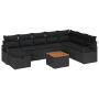 vidaXL Garten-Sofa-Set, 9-teilig, schwarz, Poly Rattan, mit Tisch und Kissen.