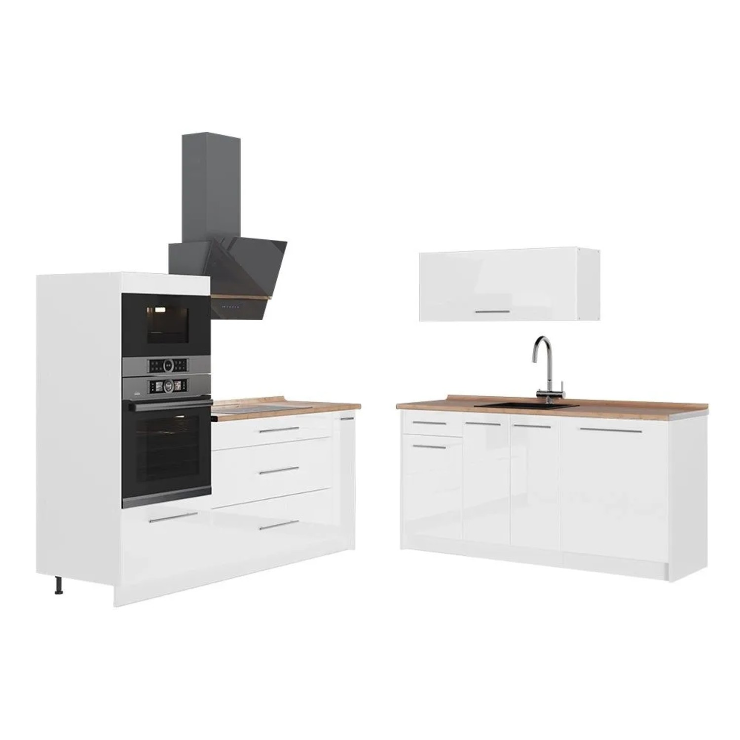 Vicco Küchenzeile Fame-Line Weiß Hochglanz/Weiß 340 x 154 AP Eiche Art Nr 63745