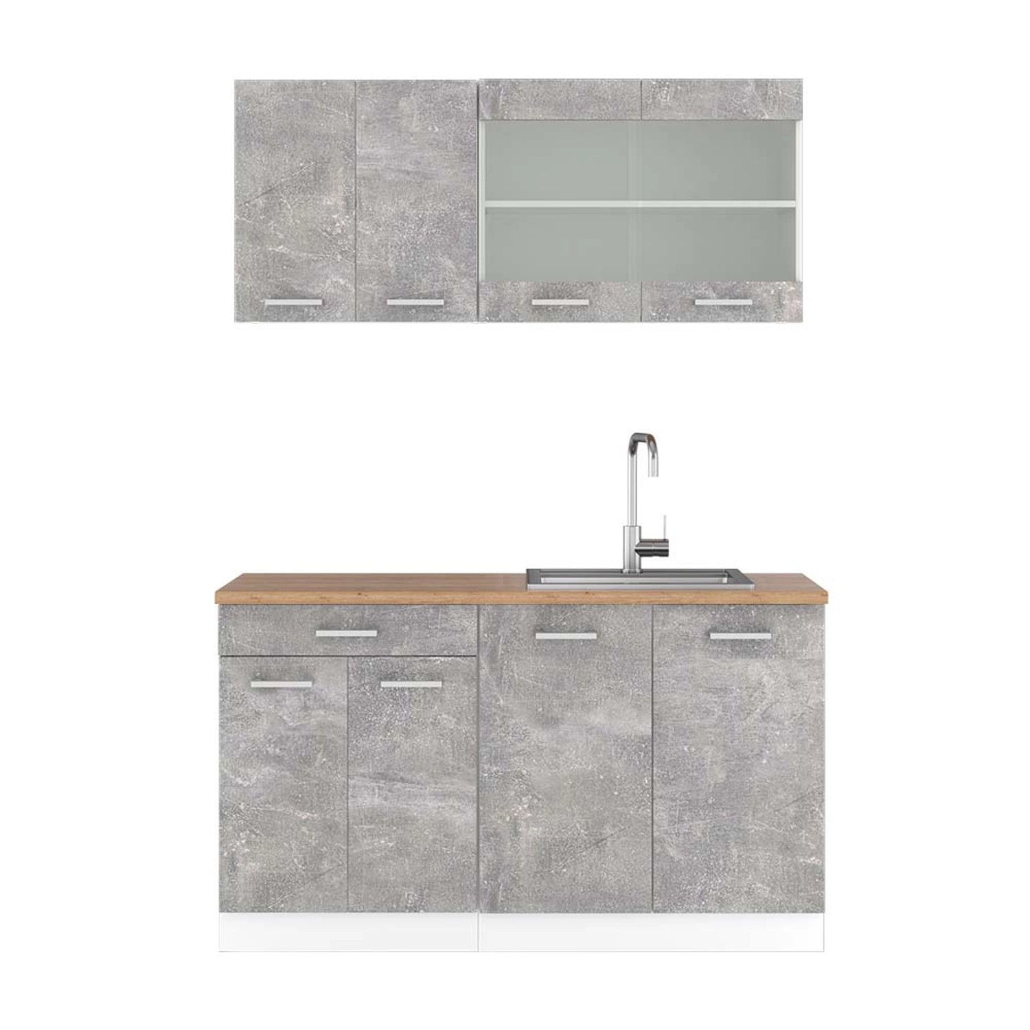 Vicco R-Line Singleküche Beton/Weiß 140 cm AP Eiche günstig online kaufen
