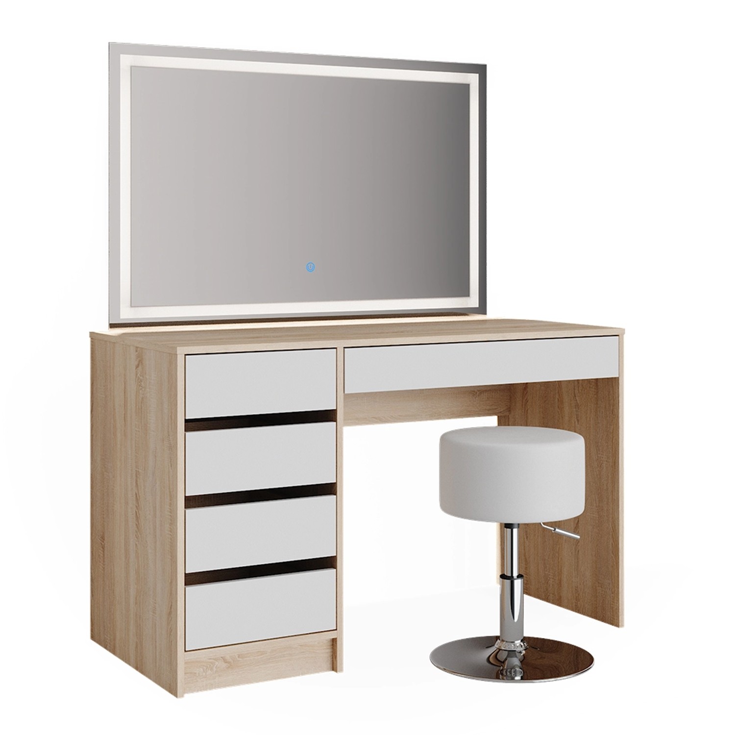 Vicco Schminktisch Sherry Weiß/Sonoma/Sonoma 120 cm mit LED-Spiegel und Hoc günstig online kaufen