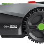 LUX-TOOLS Mähroboter Oryx 300 Vision, Seitenansicht. Grau, schwarze Räder mit grünen Akzenten.