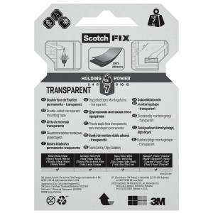 Scotch-Fix Montageband, doppelseitig, transparent, 19 mm x 1,5 m. Ideal für Glas, Fliesen und Metall.