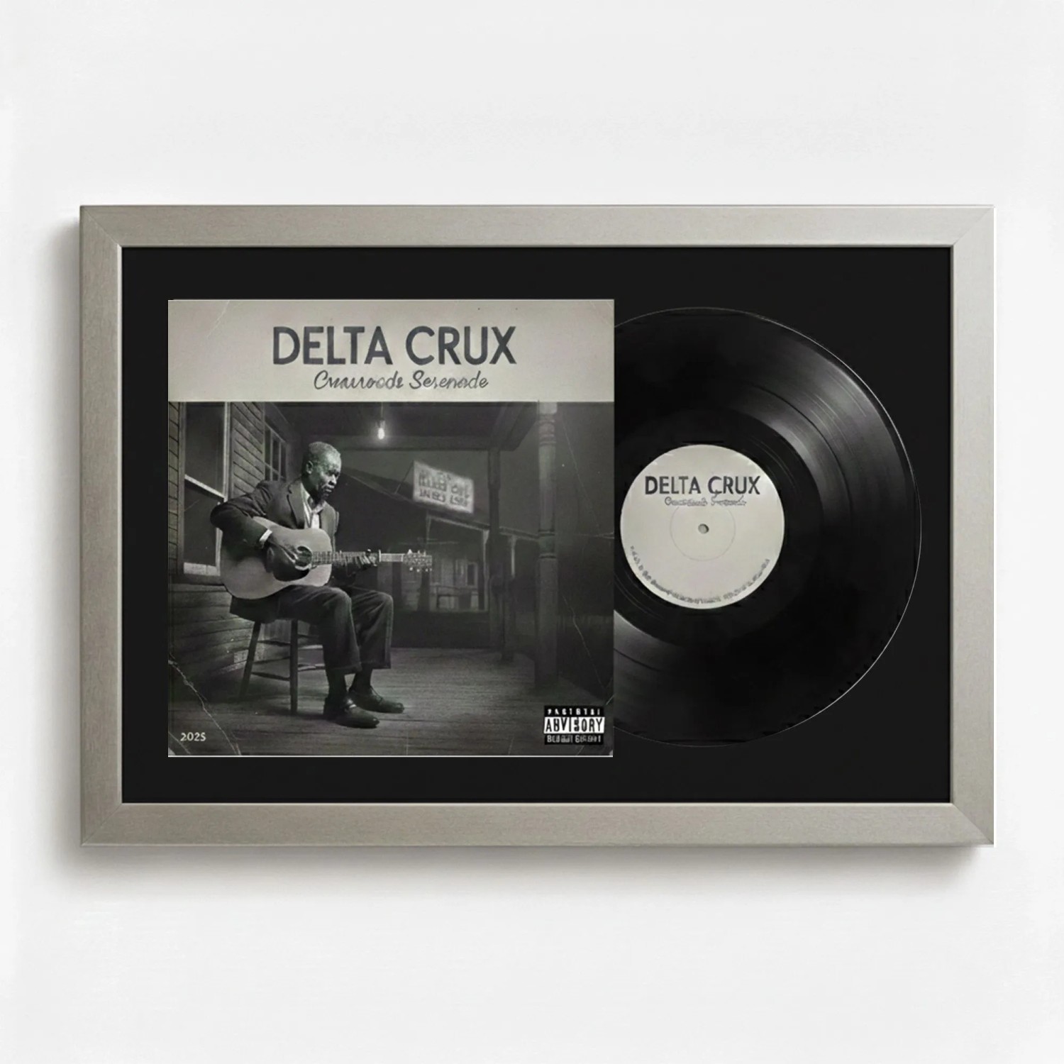 K-Möbel Schallplatten Rahmen Platin 40x60cm mit Schwarzem Passepartout für Vinyl & Cover