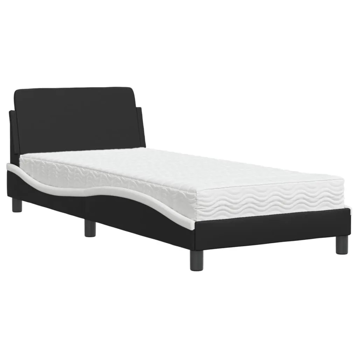 vidaXL Bett mit Matratze Dover Schwarz und Weiß 90x190 cm Kunstleder 3208322
