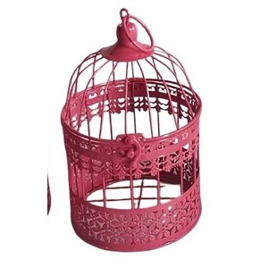 Pinkfarbener Deko-Vogelkäfig Louisa L aus Eisen, handgearbeitet und rund.