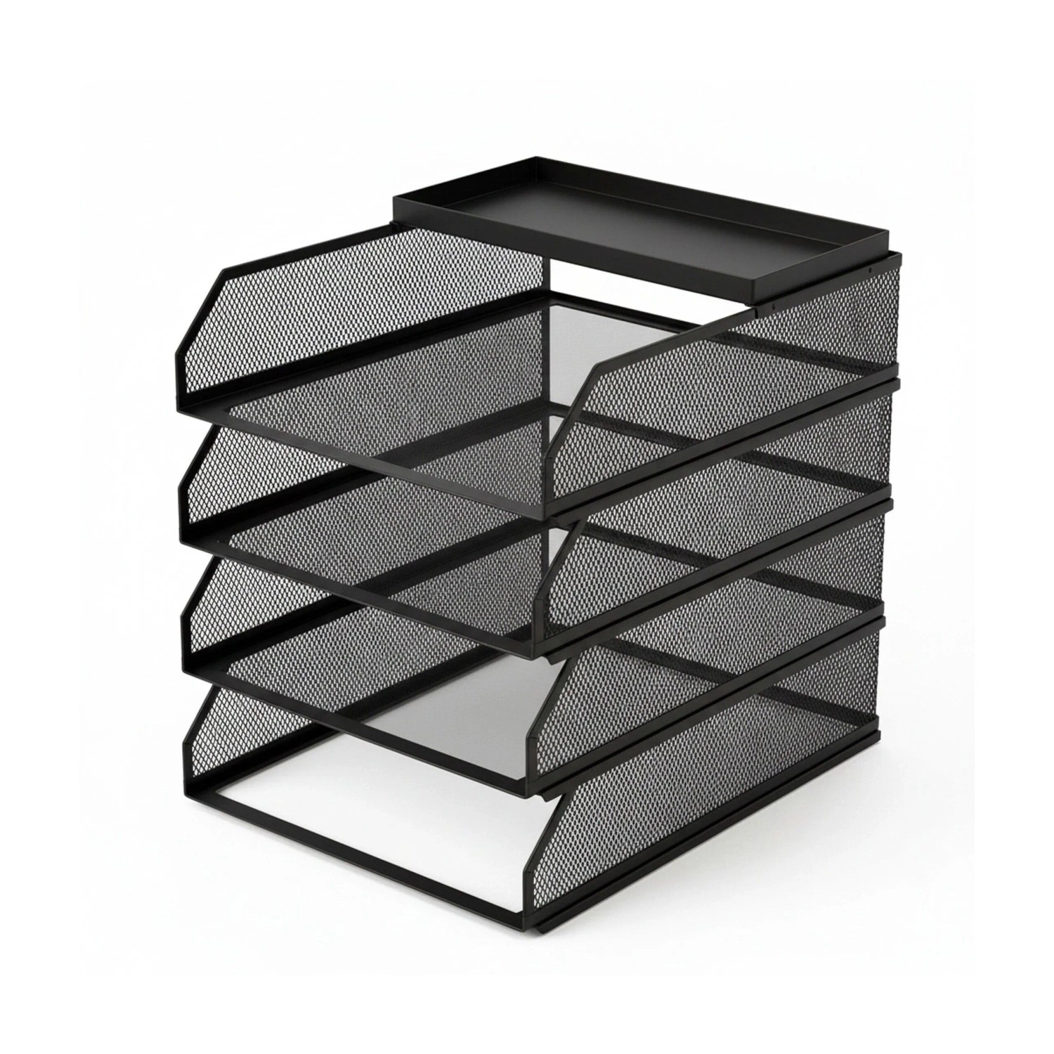 Relaxdays Briefablage Metall Schwarz 4 Fächer 31 x 25 x 32 cm