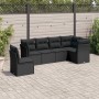 Schwarze 6-tlg. vidaXL Garten-Sofagarnitur aus Poly Rattan mit Kissen.