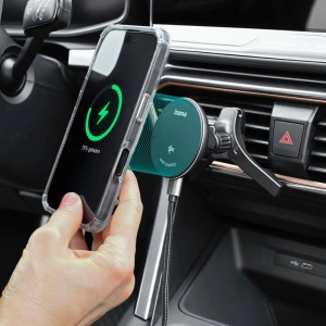 Hama Qi2 kabelloses Autoladegerät lädt Smartphone magnetisch am Lüftungsgitter. Handy-Zubehör, 15W, schwarz.