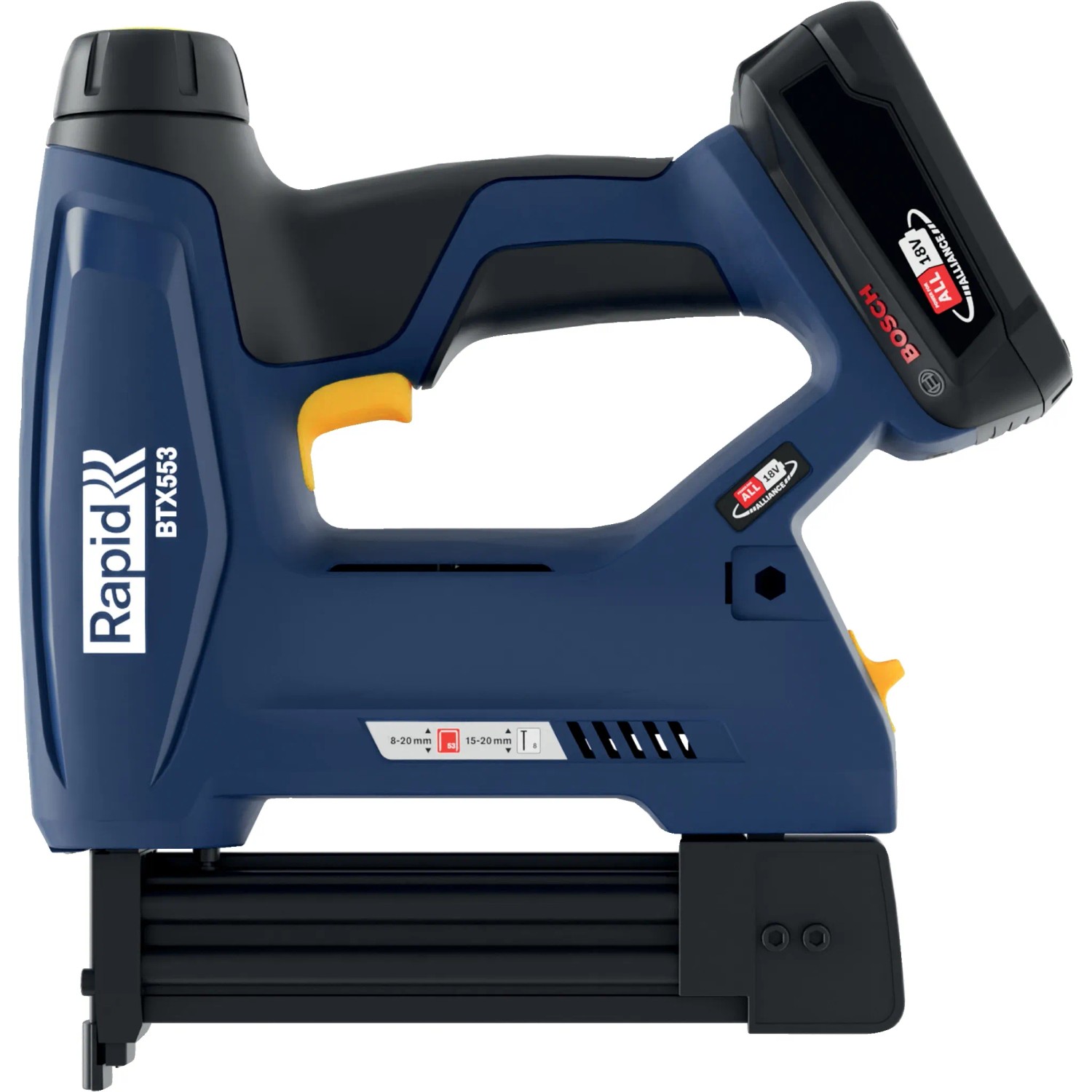 Rapid Akku-Tacker BTX553 18 V mit Akku, blau/schwarz, für Klammern und Nägel.
