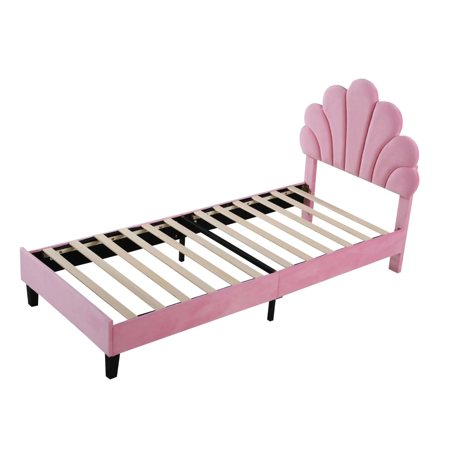 Merax Kinderbett 90x200cm Samt Blumen Kopfteil Rosa