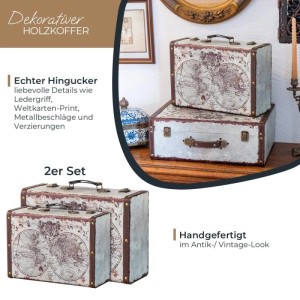 HMF VKO101 Vintage Vintage Koffer Truhe Holzkiste Holz 2er Set Versch Größen Deko Weltkarte