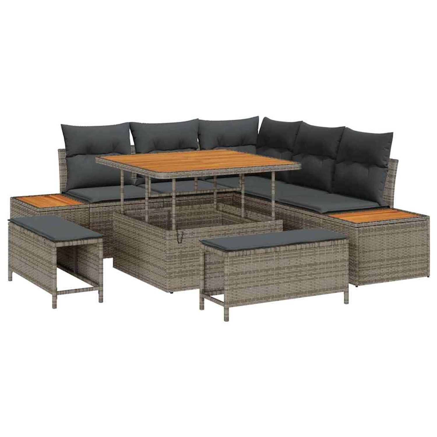 vidaXL Garten-Sofa-Set mit Kissen 8-Tlg Grau Poly Rattan 3362908 günstig online kaufen