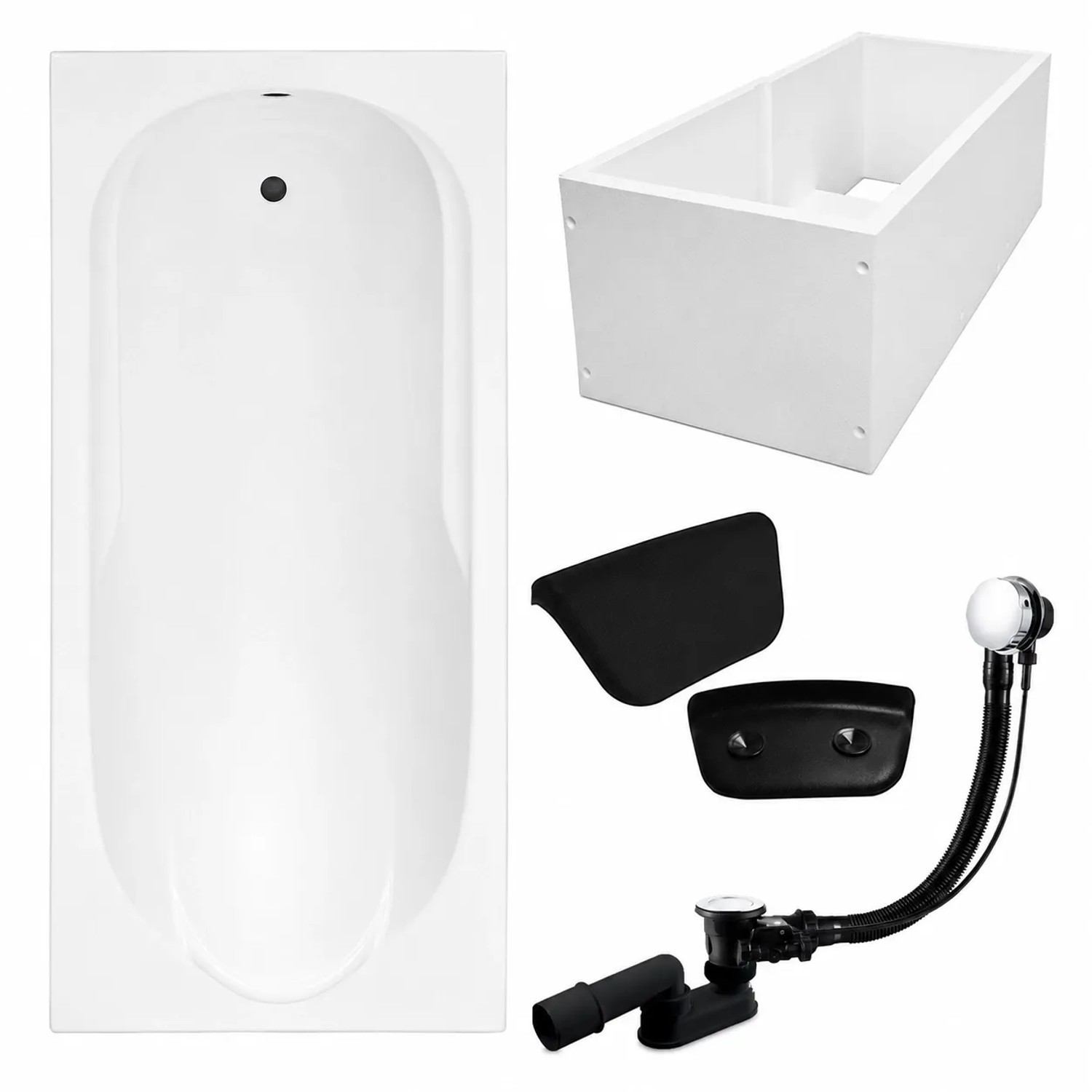KOLMAN Badewanne Rechteck 140 x 70 Cm Mit Wannenträger Mit Kopfstütze KODI Inkl. Ablauf Und Füße