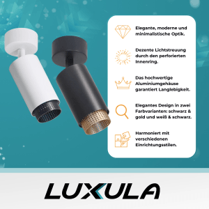 LUXULA LED Aufbauspot GU10 Schwenkbar Design Deckenspot Deckenstrahler Akzentbeleuchtung Kontrast-Innenring Weiß Schwarz