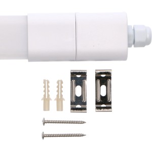 LED-Feuchtraumleuchte Strip 120cm mit Montagezubehör (Dübel, Schrauben, Halteklammern).