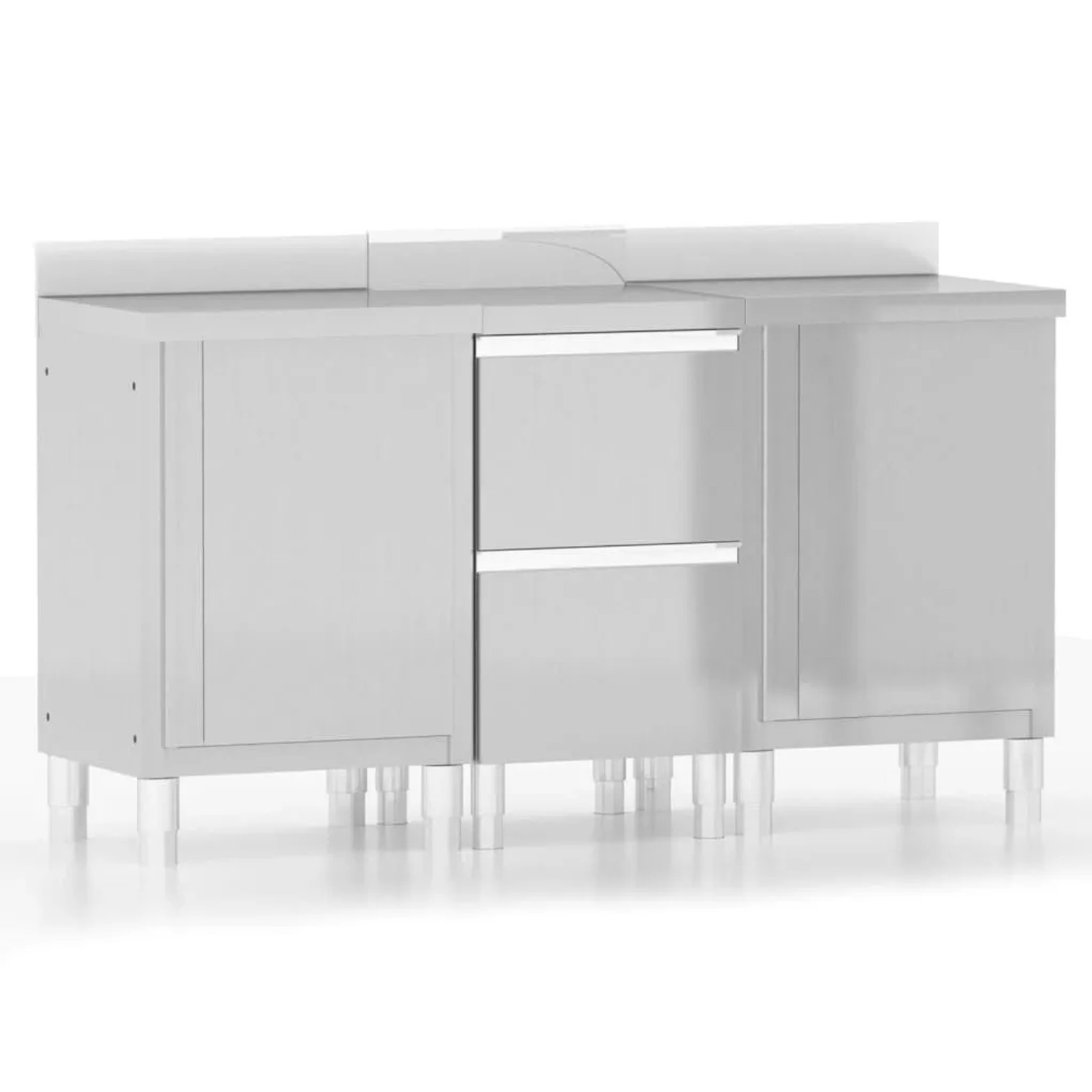 DELUKE Edelstahl Arbeitsschrank Mit Aufkantung LUCI 2x Schrank Mit Staufach + 2er Schublade Gastro-Arbeitstisch Gastro-K...