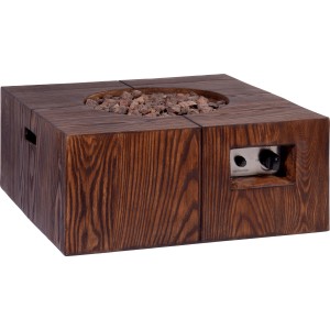 Braune Dobar Outdoor-Feuerschale Madero mit Gasflamme und Lavasteinen, 70x70x30 cm.