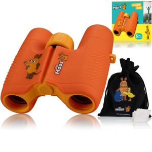 Orangefarbenes DieMaus Kinderfernglas 6x21 mit Beutel. Ideal für kleine Entdecker.
