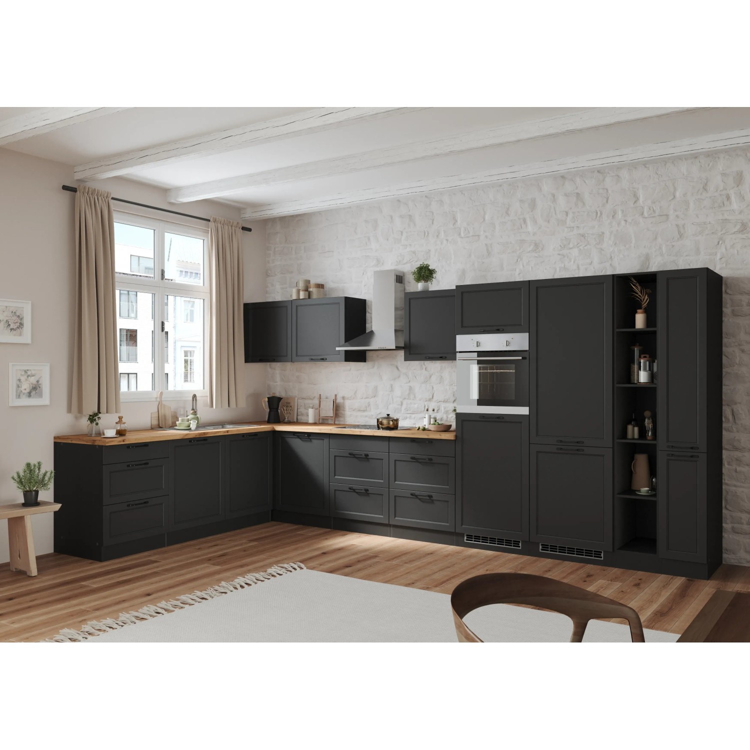 Moderne Held Winkelküche Kempten in Grau/Graphit ohne E-Geräte, Landhausstil.