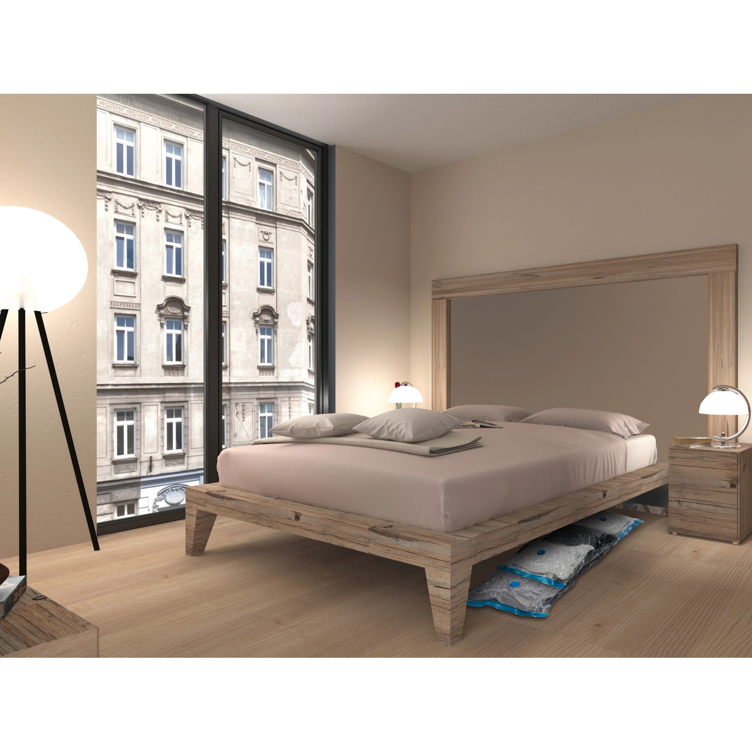 Vakuum-Kleiderbeutel 3er-Set unter Bett, zur platzsparenden Textilaufbewahrung.