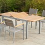 Merxx Naxos Gartenmöbel-Set mit Ausziehtisch und 4 Stapelsesseln aus Aluminium, Akazie und Textil.