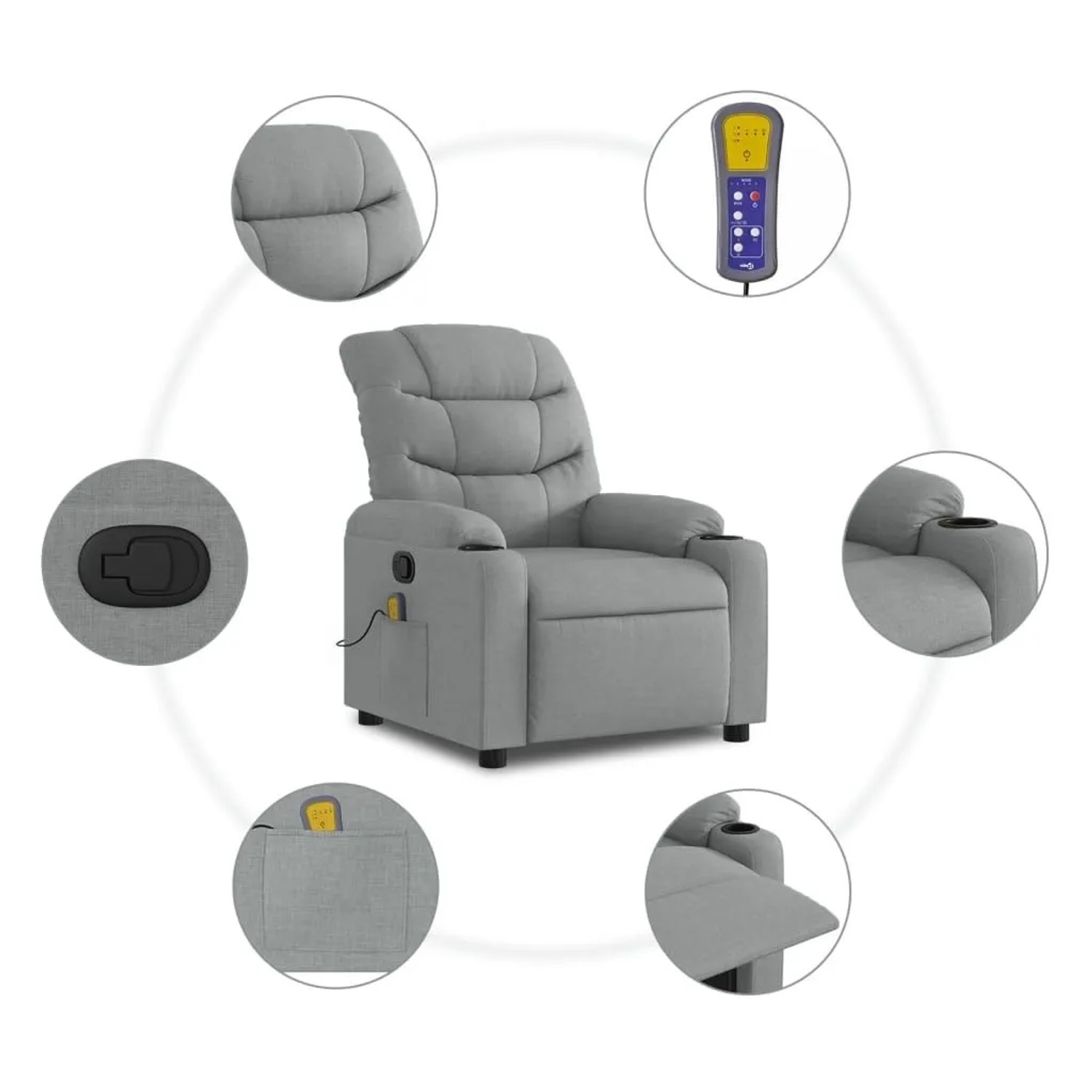 vidaXL Massage-Relaxsessel Hellgrauer Stoff 3206915_6