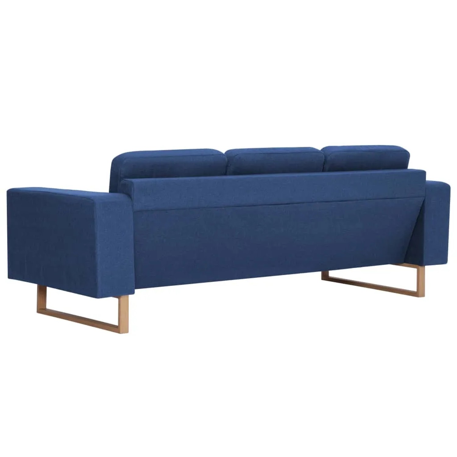 Blaues 3-Sitzer Sofa vidaXL Modell 4 mit Stoffbezug und Holzfüßen.