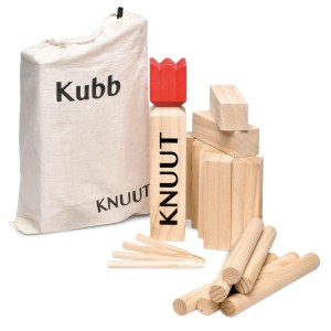 Toyfel Knuut Kubb Spiel mit Beutel: Wikingerspiel aus Holz mit König, Kubbs, Wurfstäben und Tragetasche.