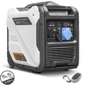 STAHLWERK IG 5500 ST Inverter Stromgenerator, weiß-grau, 5,5 kW, mit Anschlüssen und Fernbedienung für mobile Stromversorgung.