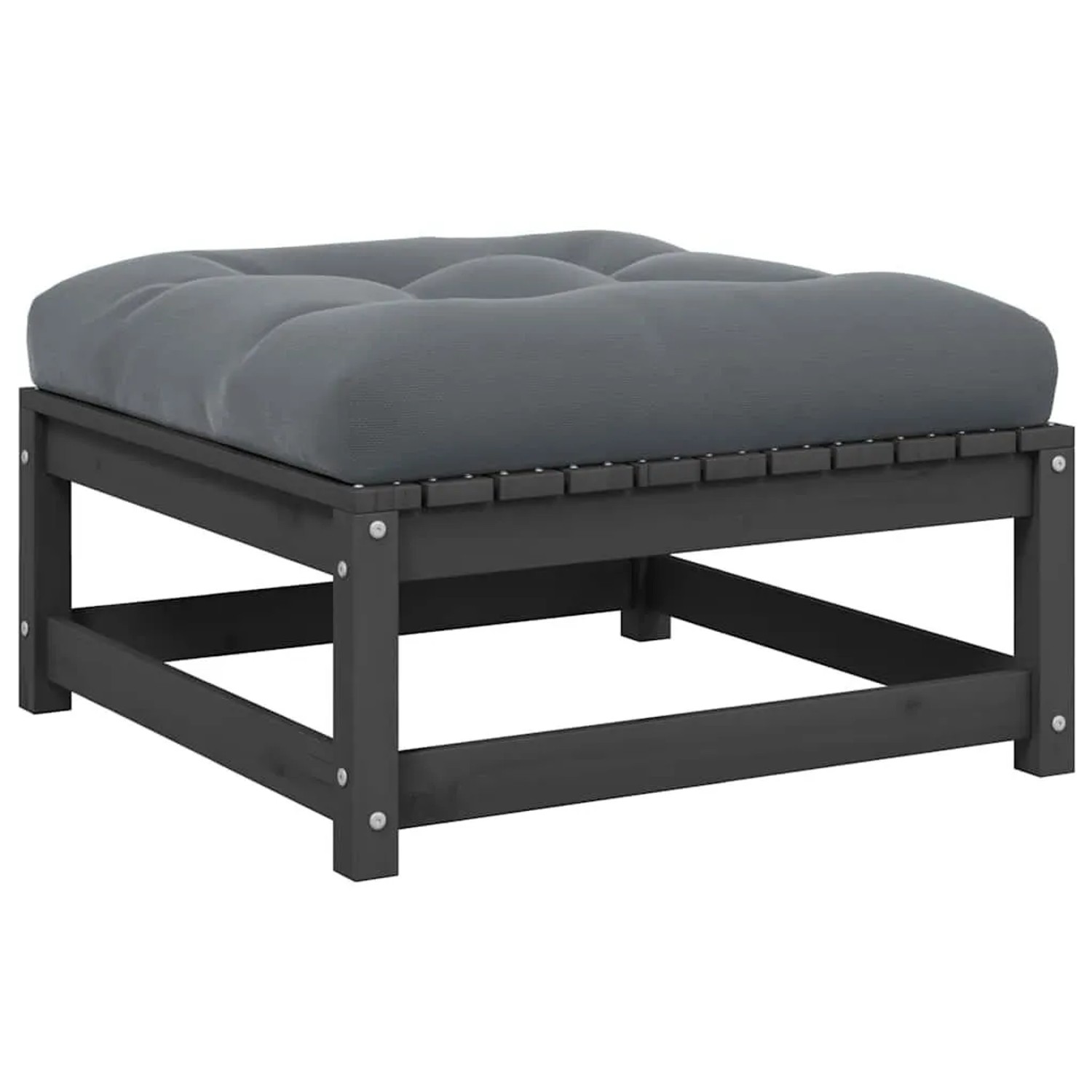 vidaXL Garten-Fußhocker mit Grauen Kissen Massivholz Kiefer 805727