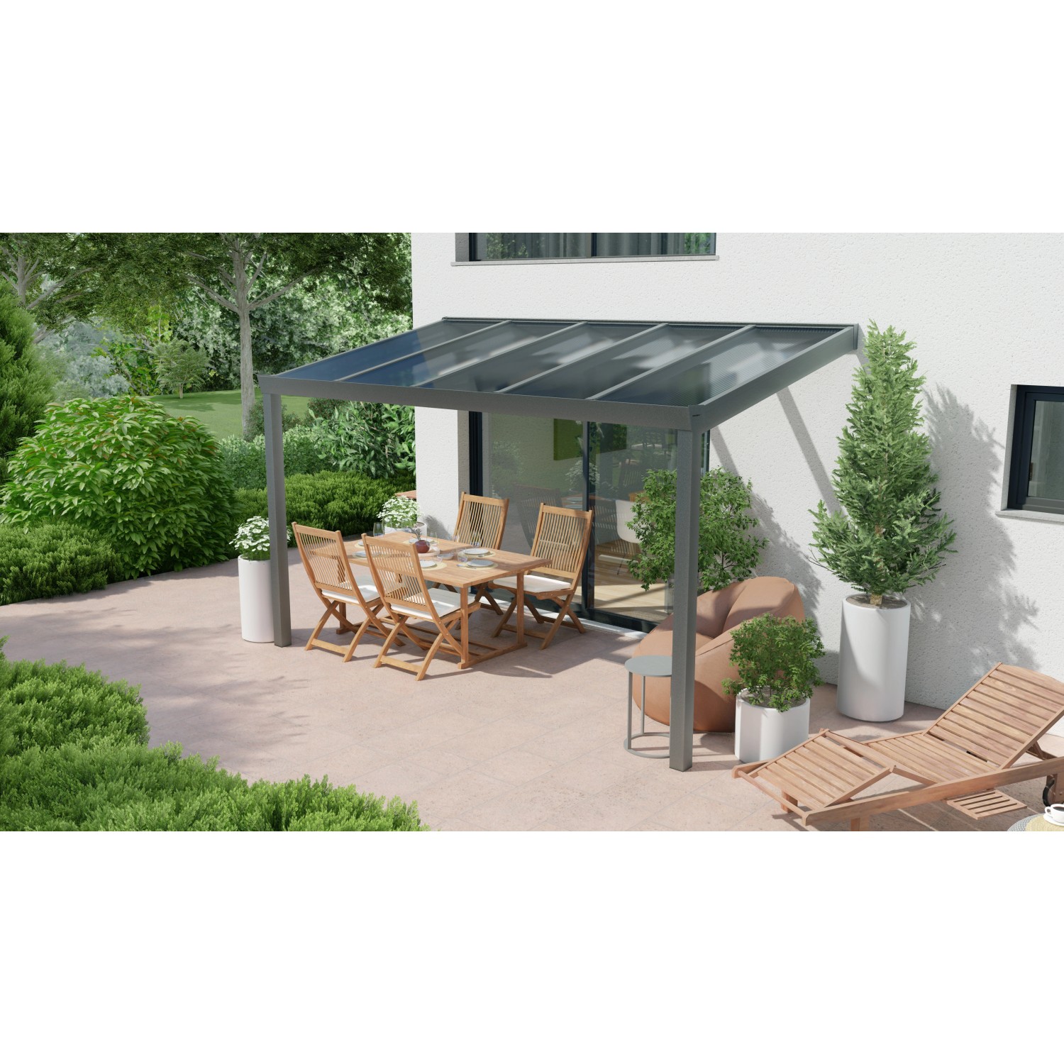 Terrassenüberdachung Professional 400 cm x 350 cm Anthrazit Struktur PC Kla günstig online kaufen