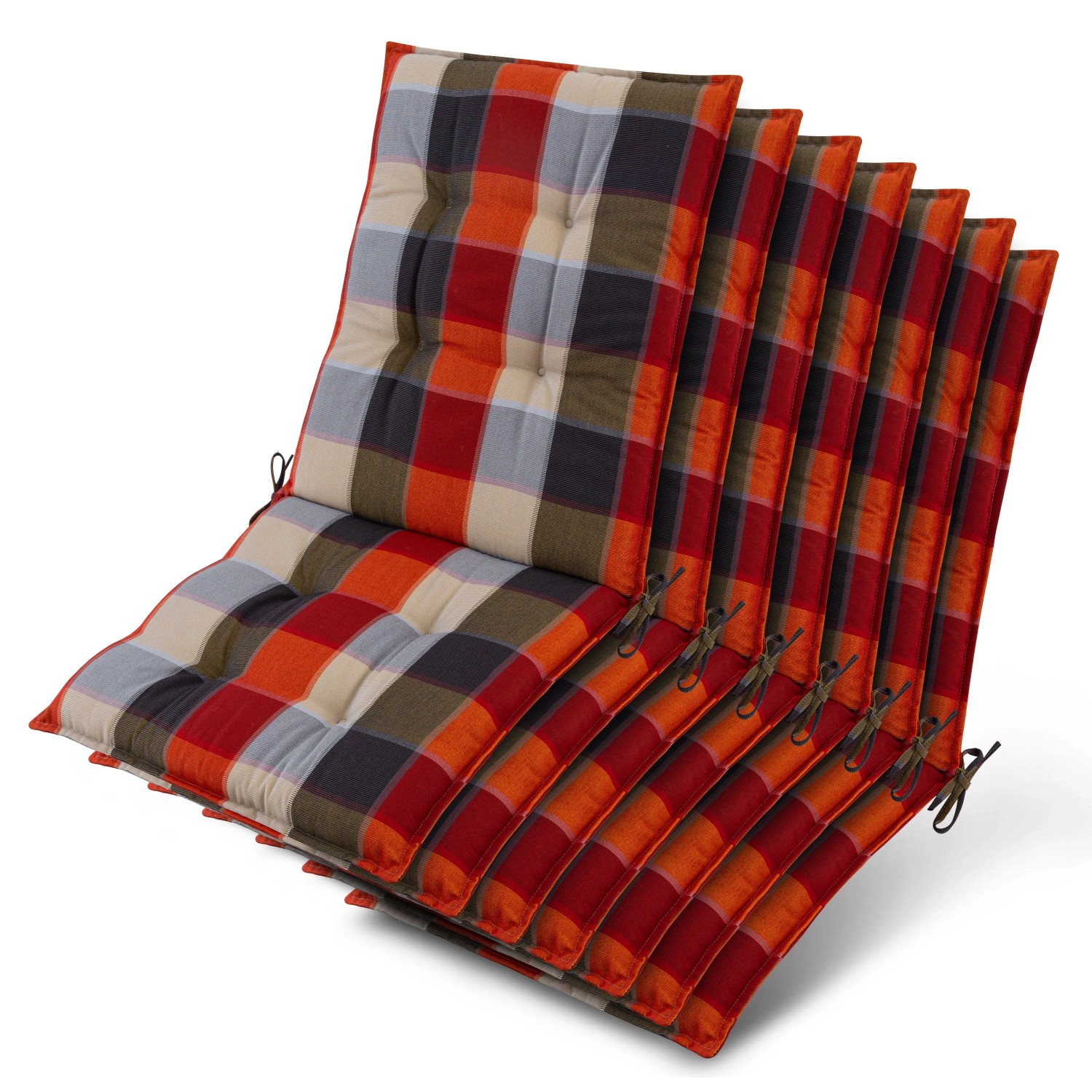 Beautissu 7x Niederlehner Sun-NL Auflage 100x50x8cm Orange-Beige-Kariert