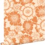 ESTAhome Vliestapete mit orangefarbenem Retro Blumenmuster. Dekorative Tapete 50x900 cm für stilvolle Wände.