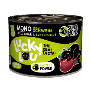 Lucky Lou Katzen-Nassfutter SuperMono² Wildschwein, 200g Dose. Alleinfutter mit Wildschwein und Superfoods.
