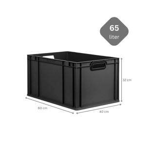 Schwarze PROREGAL Eurobox Nextgen, 65 Liter, mit Auflagedeckel. Aufbewahrungsbox für Lager und Transport.