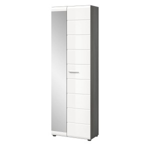 Inn.Furn Garderobenschrank Weiß Hochglanz Grau 60 cm mit Spiegeltür Rumba