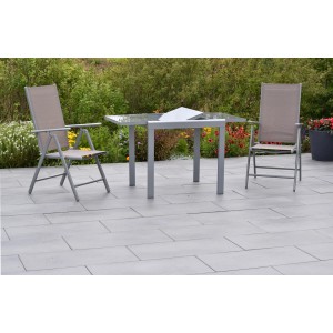 Merxx Amalfi Gartenmöbel-Set, 3-teilig: 2 Klappsessel und ausziehbarer Tisch (80/120x70 cm) in Taupe.