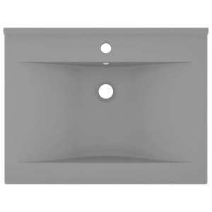 Rechteckiges vidaXL Luxus-Waschbecken aus matt-hellgrauer Keramik, 60x46 cm, mit Hahn- und Abflussloch.