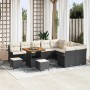 vidaXL Garten-Sofa-Set, 12-teilig, schwarz, Poly Rattan, Akazie, mit Tisch und Kissen.