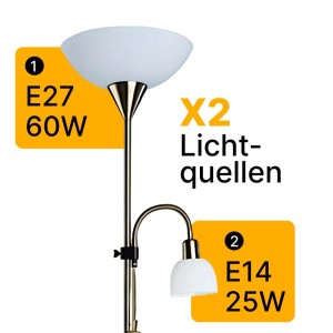 Arte Lamp Stehlampe mit Leseleuchte, 2-flammig, bronze/weiß. Innenleuchte mit zwei Lichtquellen.