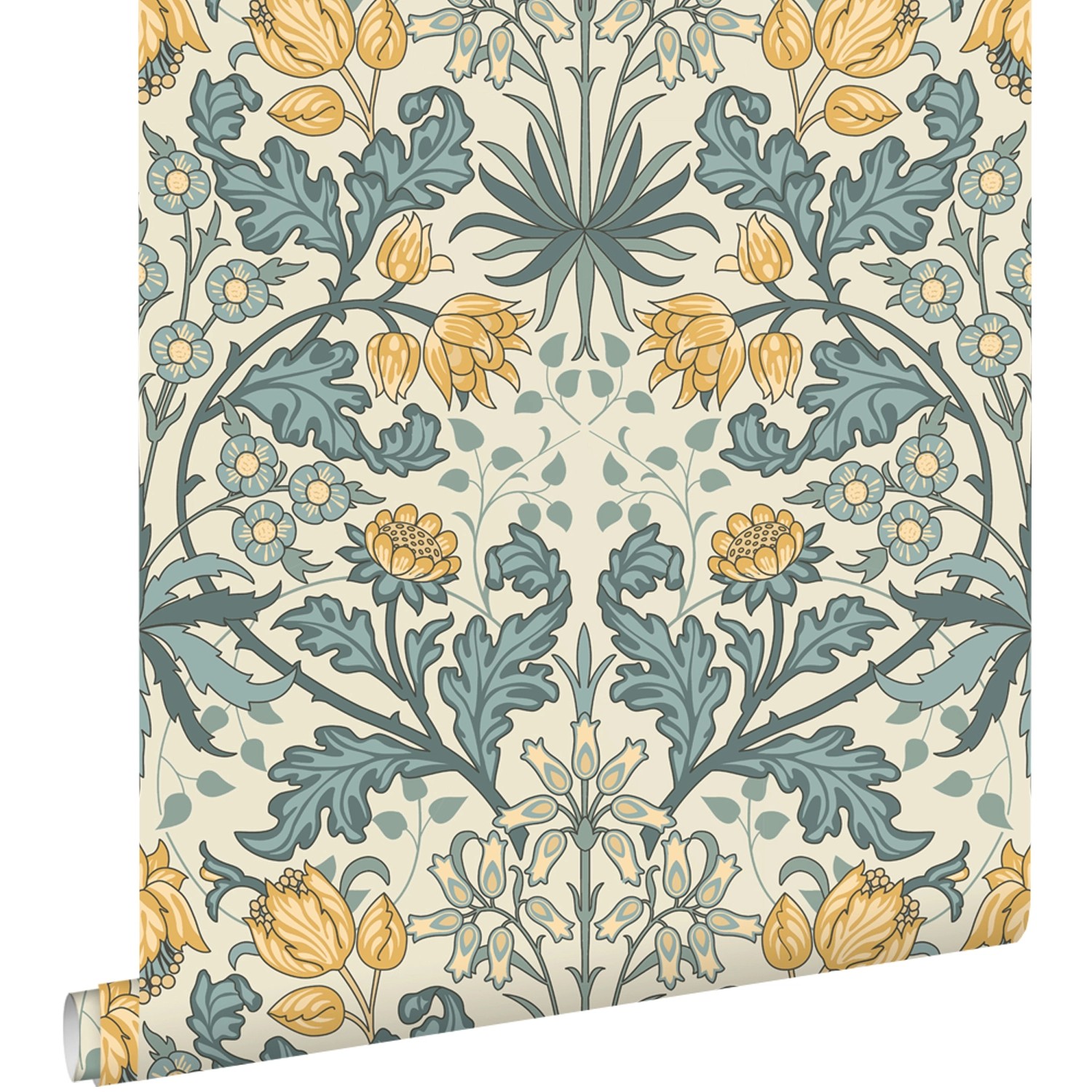 ESTAhome Tapete Blumenmuster im Jugendstil Blau und Gelb 50 x 900 cm günstig online kaufen